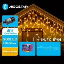 Aigostar - LED Zewnętrzny łańcuch świąteczny 200xLED/8 funkcje 13x0,6m IP44 ciepła biel