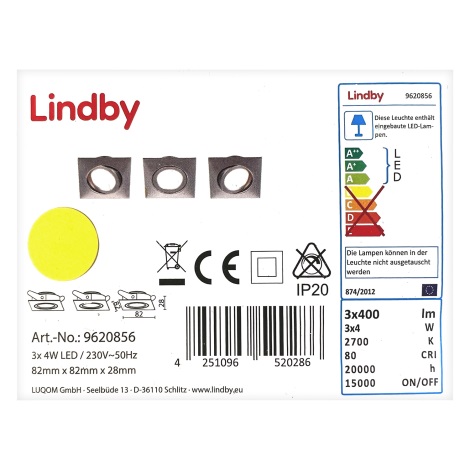 Lindby - ZESTAW 3x LED Oprawa wpuszczana ANDREJ LED/4W/230V