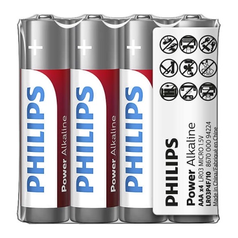 Philips LR03P4F/10 - 4 ks Bateria alkaliczna AAA POWER ALKALINE 1,5V