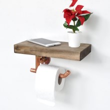Uchwyt na papier toaletowy z półką 15x30 cm brązowy/miedź