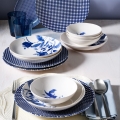 14-częściowy zestaw obiadowy, biało-niebieski, porcelanowy