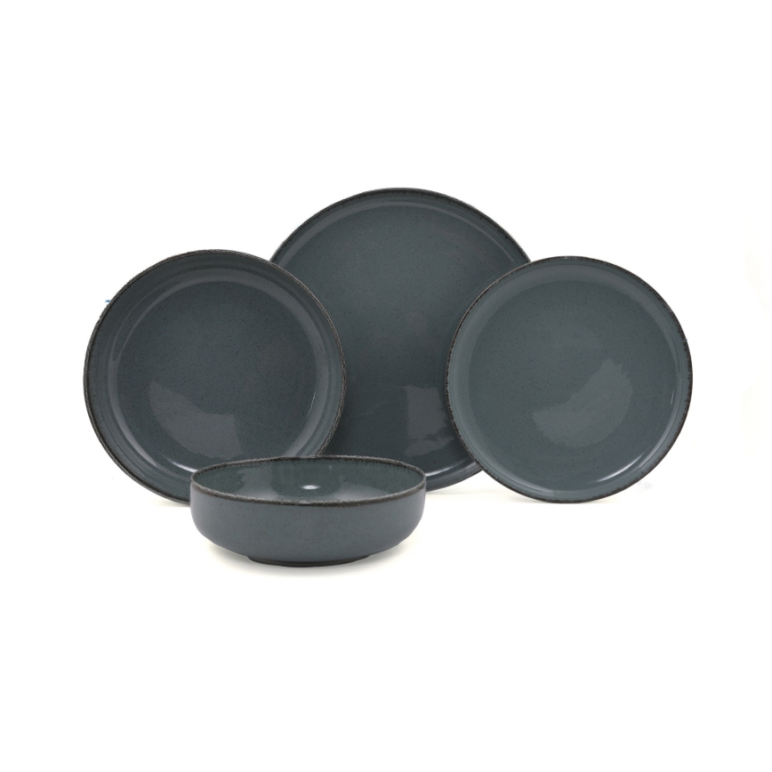 16-częściowy zestaw obiadowy, szary, porcelanowy