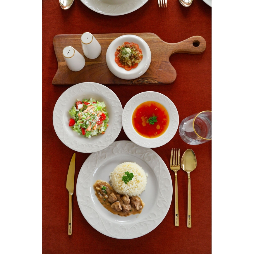 18-częściowy biały komplet obiadowy z porcelany