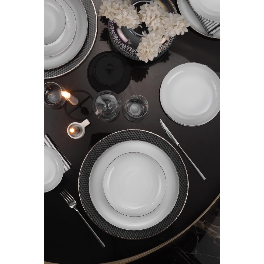 18-częściowy zestaw obiadowy, biały/srebrny, porcelana