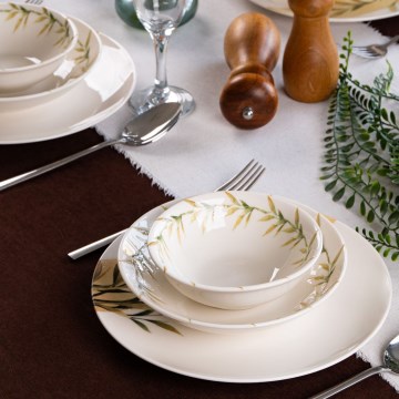 18-częściowy zestaw obiadowy, biały/zielony/żółty, porcelana
