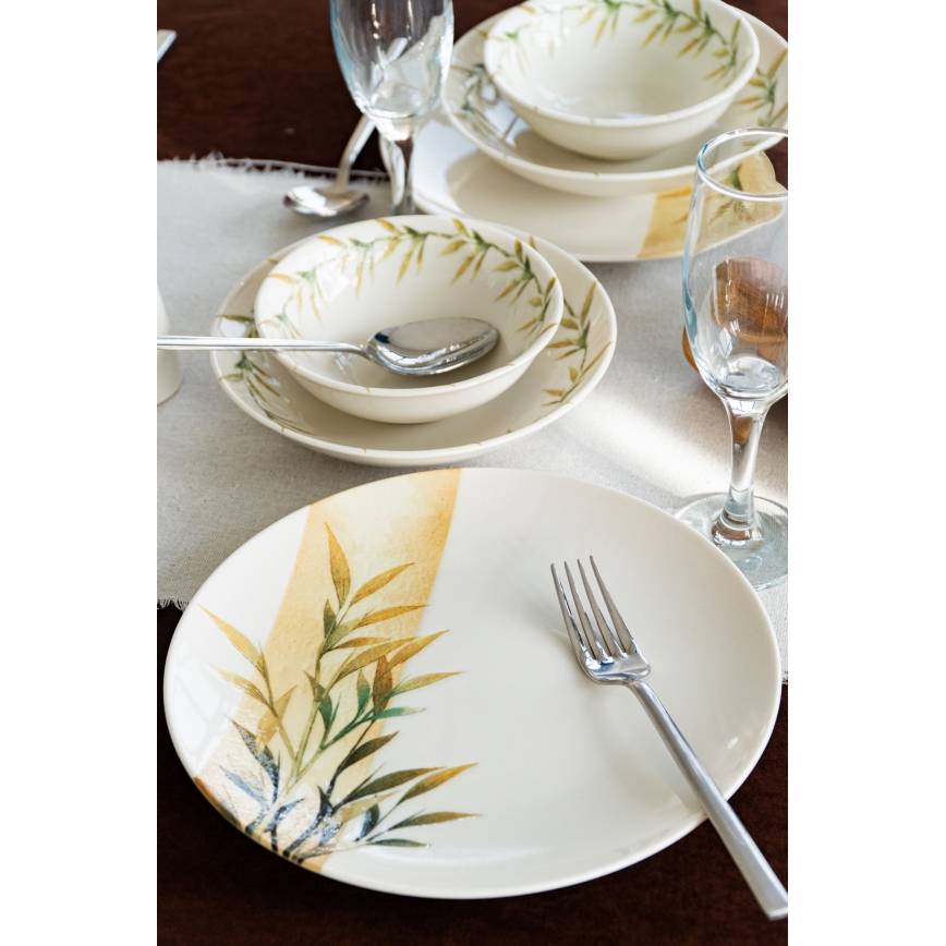18-częściowy zestaw obiadowy, biały/zielony/żółty, porcelana