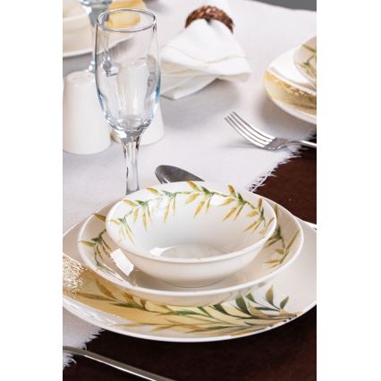 18-częściowy zestaw obiadowy, biały/zielony/żółty, porcelana