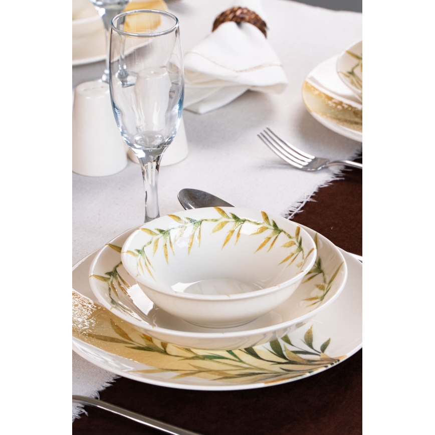 18-częściowy zestaw obiadowy, biały/zielony/żółty, porcelana