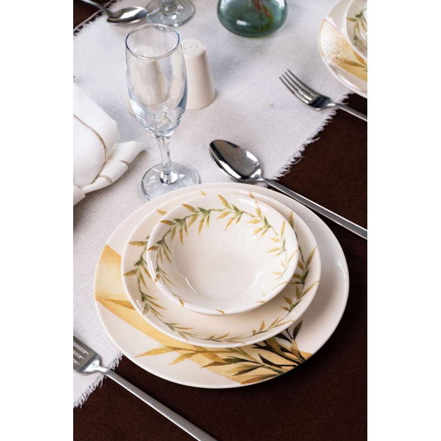 18-częściowy zestaw obiadowy, biały/zielony/żółty, porcelana