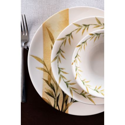 18-częściowy zestaw obiadowy, biały/zielony/żółty, porcelana
