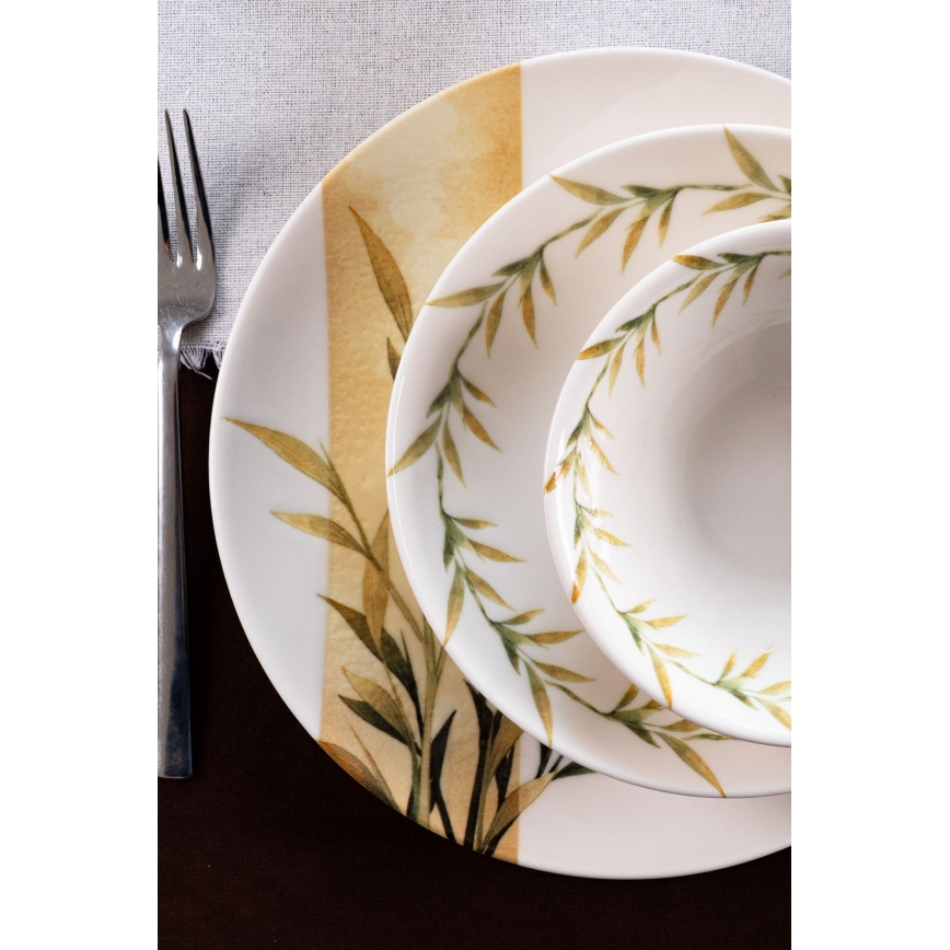 18-częściowy zestaw obiadowy, biały/zielony/żółty, porcelana