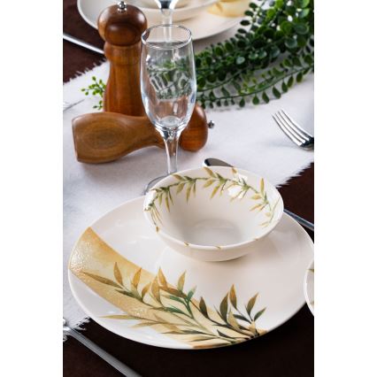 18-częściowy zestaw obiadowy, biały/zielony/żółty, porcelana