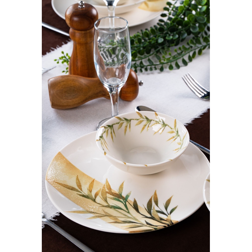 18-częściowy zestaw obiadowy, biały/zielony/żółty, porcelana