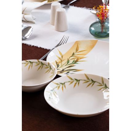 18-częściowy zestaw obiadowy, biały/zielony/żółty, porcelana