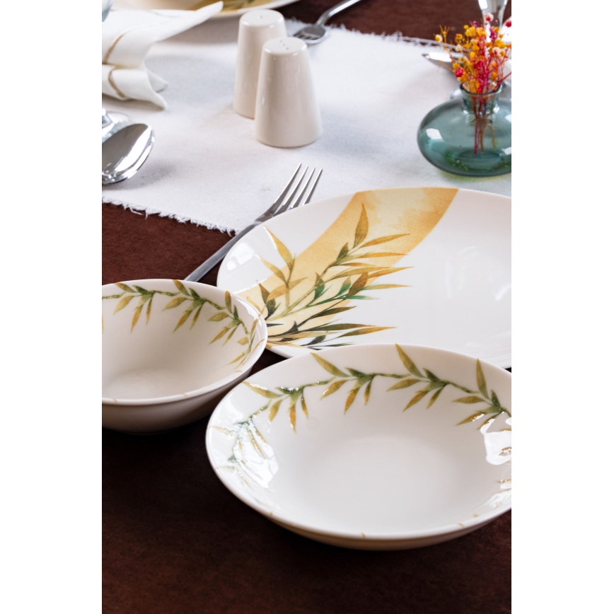 18-częściowy zestaw obiadowy, biały/zielony/żółty, porcelana