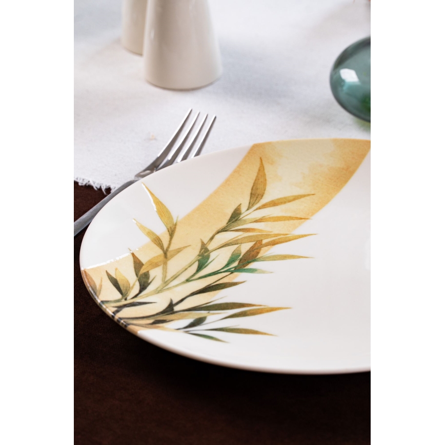 18-częściowy zestaw obiadowy, biały/zielony/żółty, porcelana