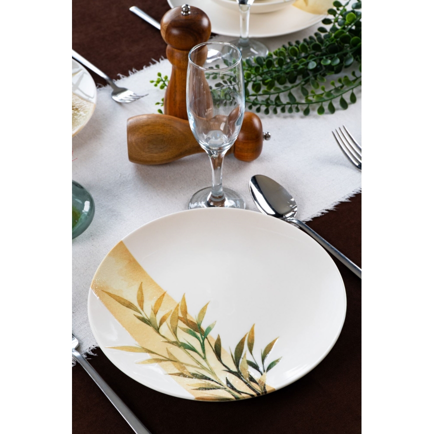 18-częściowy zestaw obiadowy, biały/zielony/żółty, porcelana