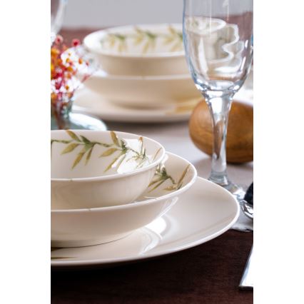18-częściowy zestaw obiadowy, biały/zielony/żółty, porcelana