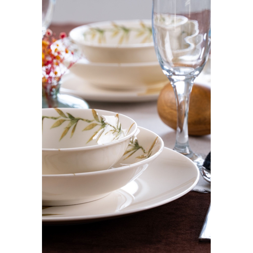 18-częściowy zestaw obiadowy, biały/zielony/żółty, porcelana