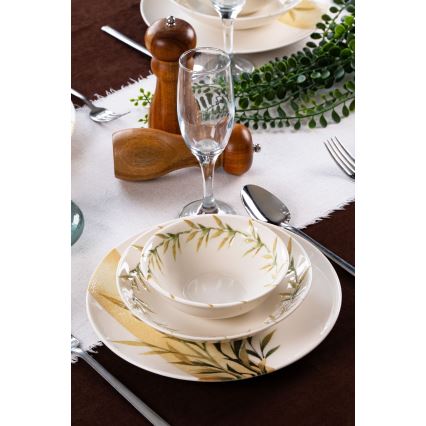 18-częściowy zestaw obiadowy, biały/zielony/żółty, porcelana