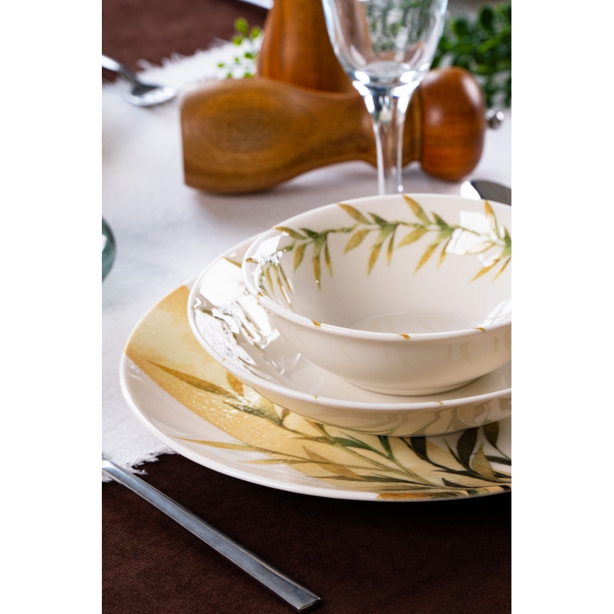 18-częściowy zestaw obiadowy, biały/zielony/żółty, porcelana