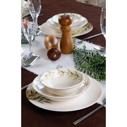 18-częściowy zestaw obiadowy, biały/zielony/żółty, porcelana