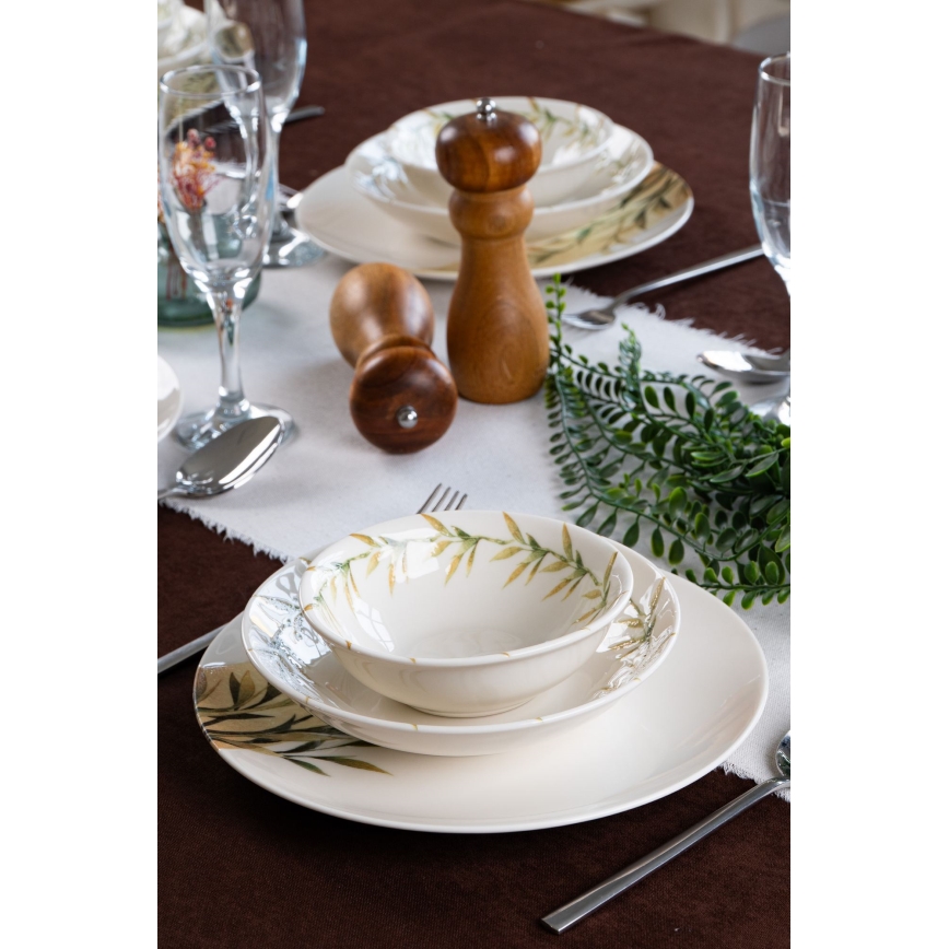 18-częściowy zestaw obiadowy, biały/zielony/żółty, porcelana