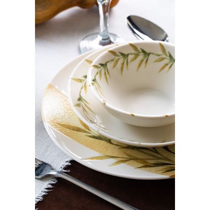 18-częściowy zestaw obiadowy, biały/zielony/żółty, porcelana
