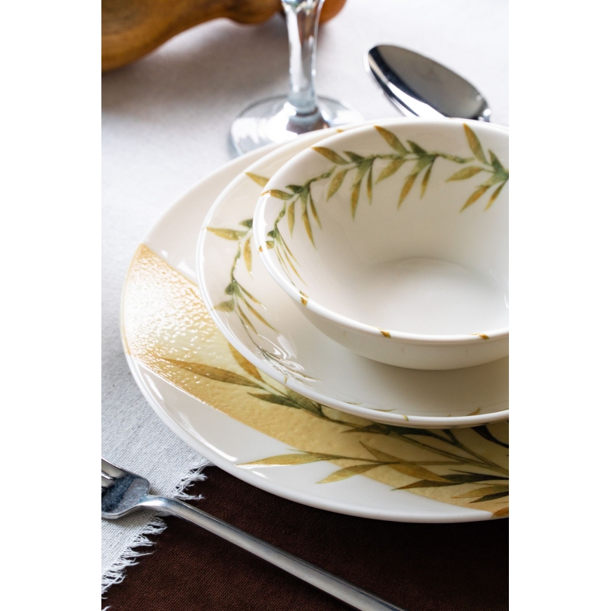 18-częściowy zestaw obiadowy, biały/zielony/żółty, porcelana
