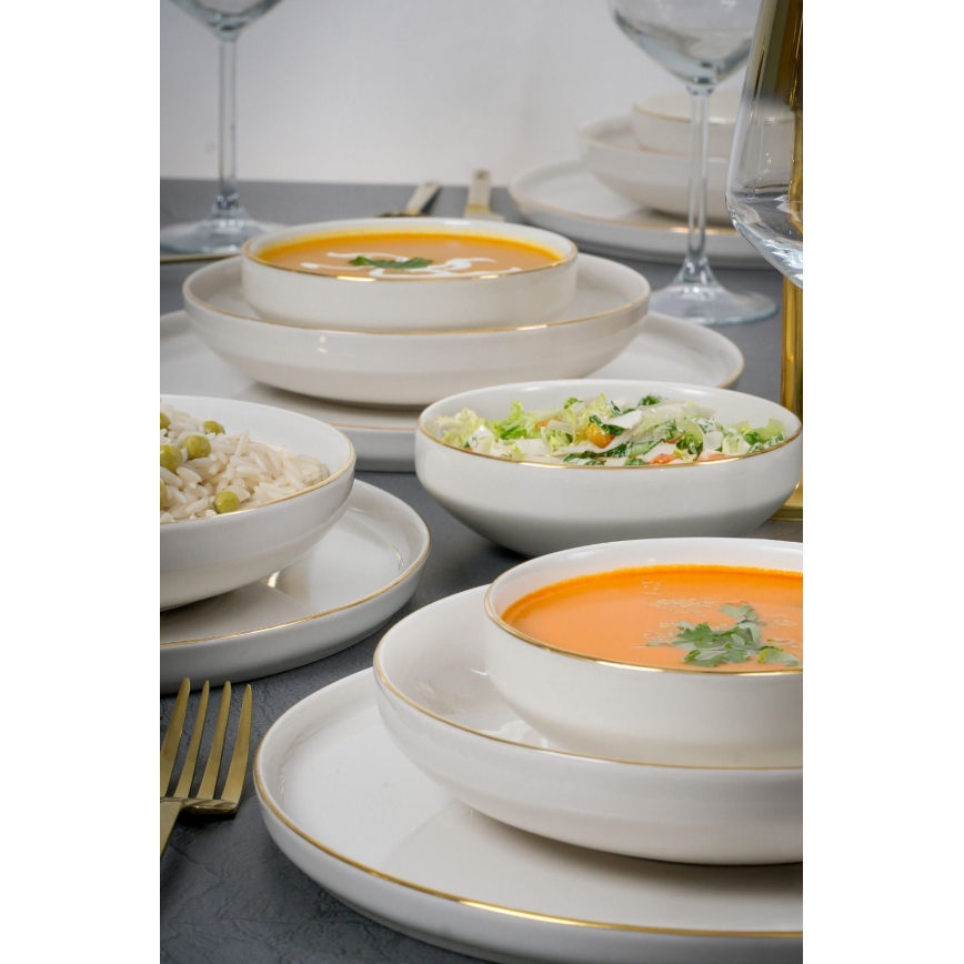 18-częściowy zestaw obiadowy biały/złoty/porcelana