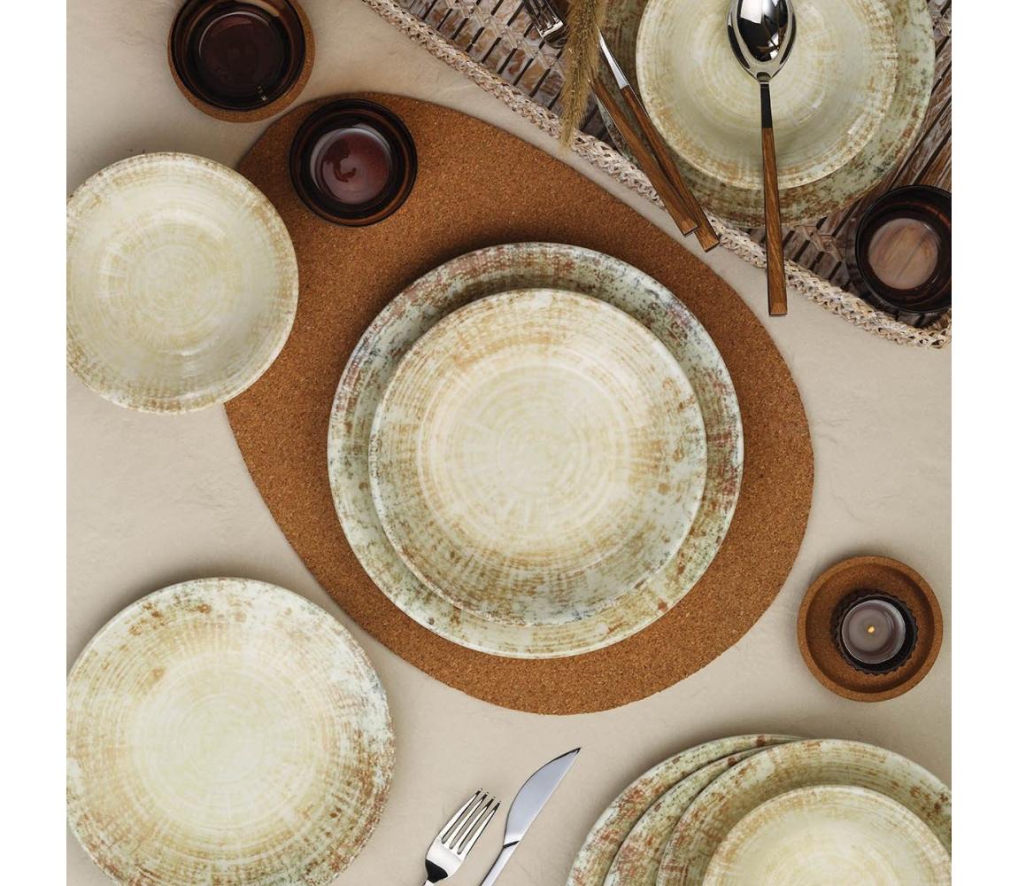 18-częściowy zestaw obiadowy kremowy/brązowy/porcelana