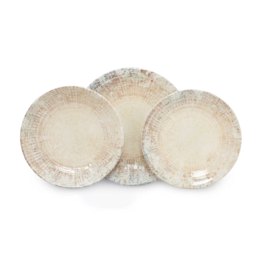 18-częściowy zestaw obiadowy kremowy/brązowy/porcelana