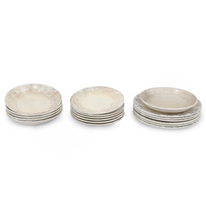 18-częściowy zestaw obiadowy kremowy/brązowy/porcelana