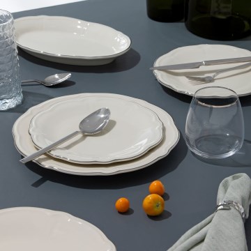 18-częściowy zestaw obiadowy kremowy/srebrny/porcelana