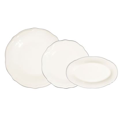 18-częściowy zestaw obiadowy kremowy/srebrny/porcelana