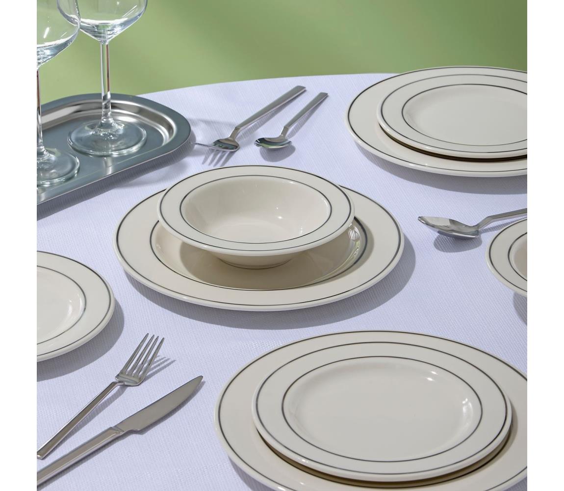 18-częściowy zestaw obiadowy kremowy/srebrny/porcelanowy