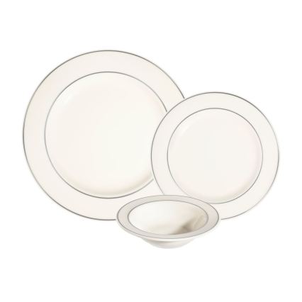 18-częściowy zestaw obiadowy kremowy/srebrny/porcelanowy