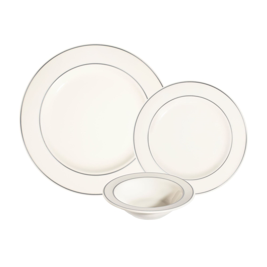 18-częściowy zestaw obiadowy kremowy/srebrny/porcelanowy
