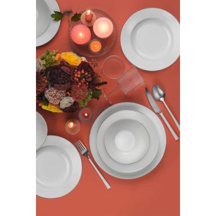 18‑częściowy zestaw obiadowy, biały/srebrny, porcelana