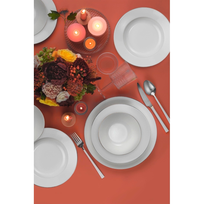 18‑częściowy zestaw obiadowy, biały/srebrny, porcelana