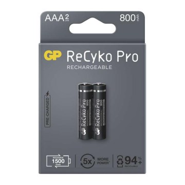 2 pcs Bateria do ponownego naładowania GP AAA ReCyko Pro NiMH/1,2V/800 mAh