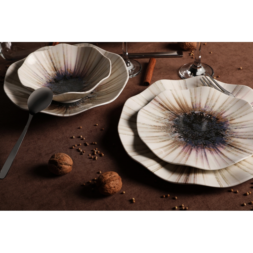 24-częściowy brązowy zestaw obiadowy z porcelany