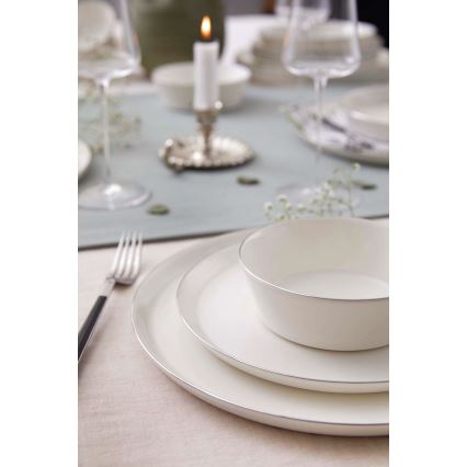 24-częściowy komplet obiadowy, biały/srebrny, porcelana