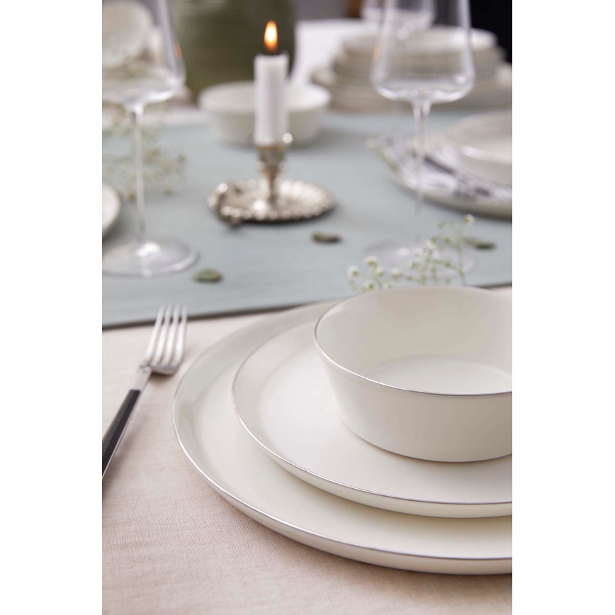 24-częściowy komplet obiadowy, biały/srebrny, porcelana