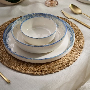 24-częściowy porcelanowy zestaw obiadowy, biały/niebieski