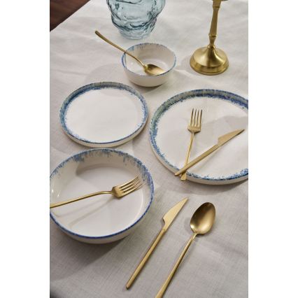24-częściowy porcelanowy zestaw obiadowy, biały/niebieski