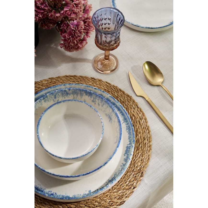 24-częściowy porcelanowy zestaw obiadowy, biały/niebieski