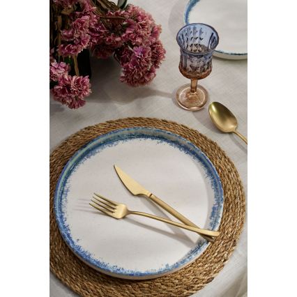 24-częściowy porcelanowy zestaw obiadowy, biały/niebieski