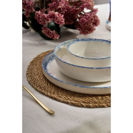 24-częściowy porcelanowy zestaw obiadowy, biały/niebieski