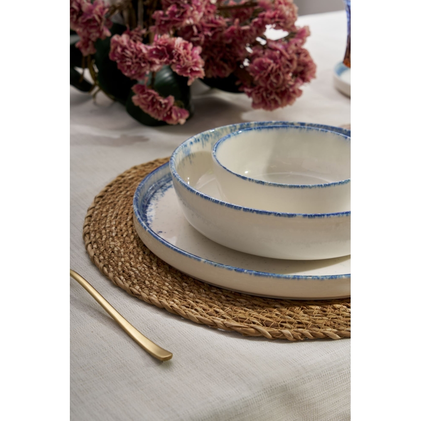 24-częściowy porcelanowy zestaw obiadowy, biały/niebieski